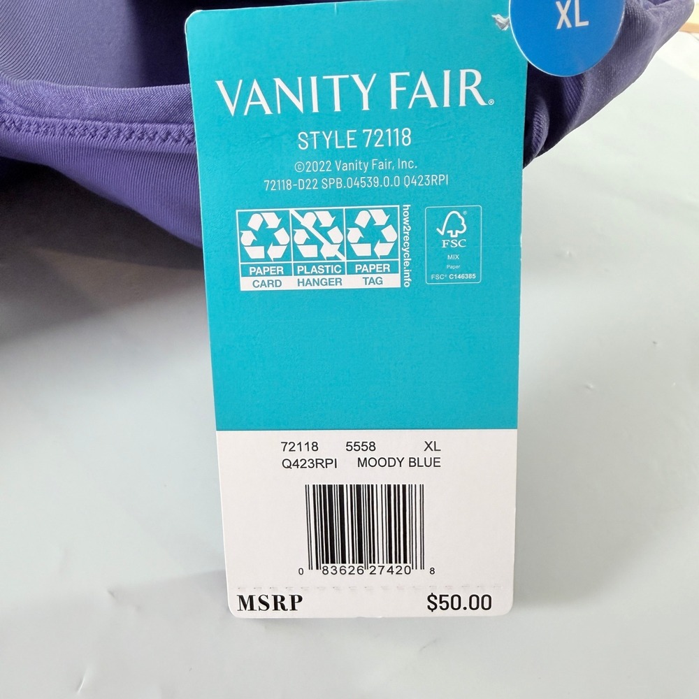 Vanity Fair Beauty Back Simple Sizing Wireless Comfort Bra XL Moody Blue NWT - Picture 4 of 11